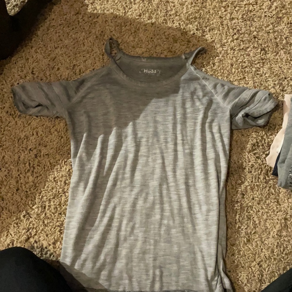 Grey shirt sleeve, shoulder cut out shirt